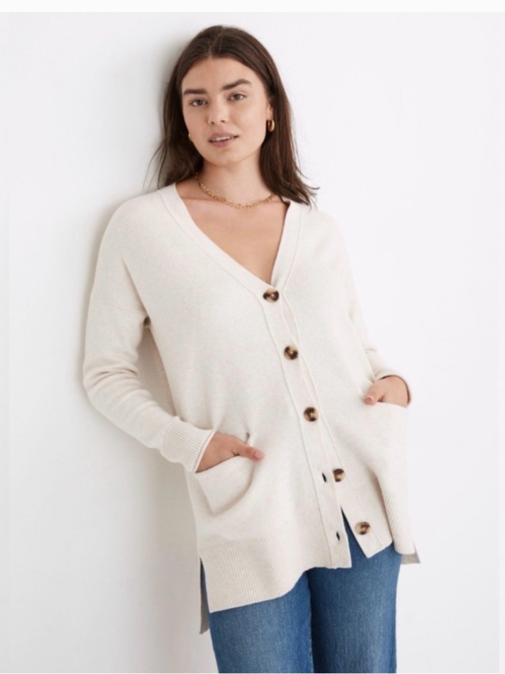 Madewell Miller Cardigan Sweater XS Oatmeal Beige Button Front NB368